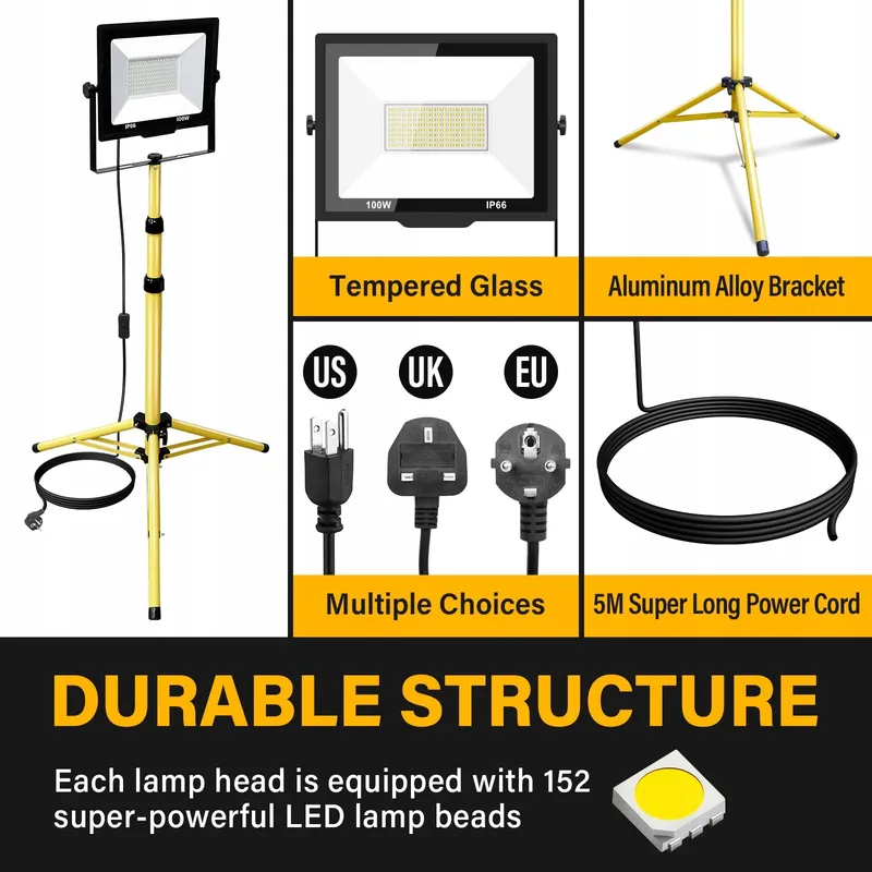 WILLPOWER LED Werklamp 100W Telescopisch Statief IP66 — foto 3
