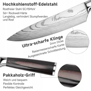 GUSTRUG Keukenmessenset 5-delig Roestvrij Staal Ergonomische Handgreep — miniatuur 2