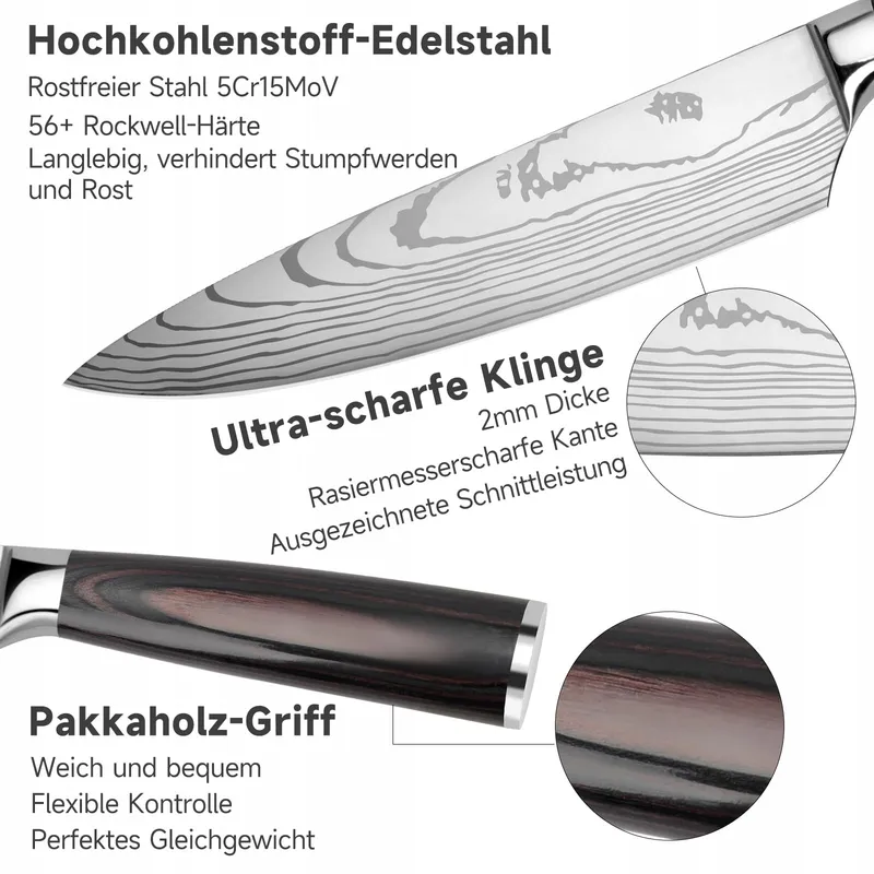 GUSTRUG Keukenmessenset 5-delig Roestvrij Staal Ergonomische Handgreep — foto 2