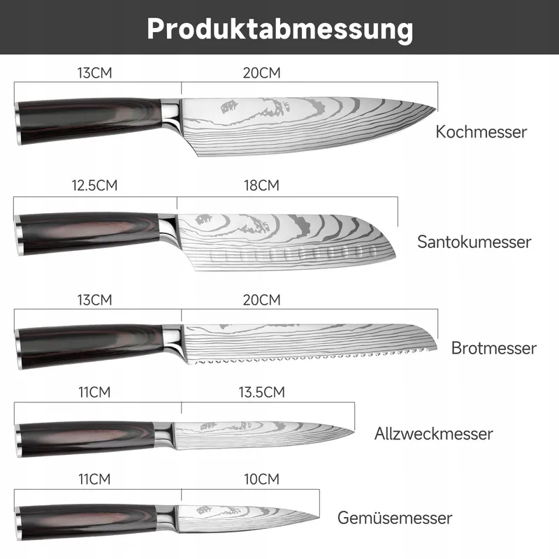 GUSTRUG Keukenmessenset 5-delig Roestvrij Staal Ergonomische Handgreep — foto 5