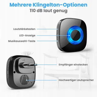 PHYSEN Draadloze Deurbel 400m IP55 4 Ontvangers 2 Zenders 58 Melodieën — miniatuur 5