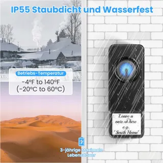 PHYSEN Draadloze Deurbel 400m IP55 4 Ontvangers 2 Zenders 58 Melodieën — miniatuur 4