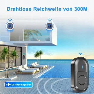 SURFOU Draadloze Deurbel 2 Ontvangers LED 300m Zwart — miniatuur 3
