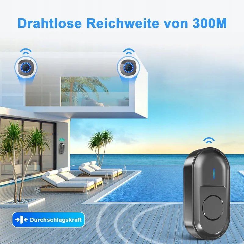 SURFOU Draadloze Deurbel 2 Ontvangers LED 300m Zwart — foto 3