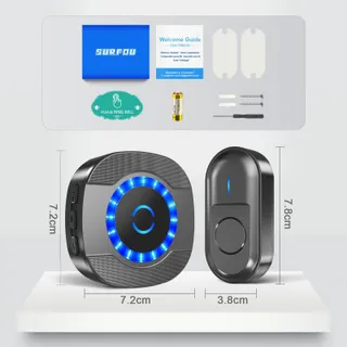 SURFOU Draadloze Deurbel 2 Ontvangers LED 300m Zwart — miniatuur 7