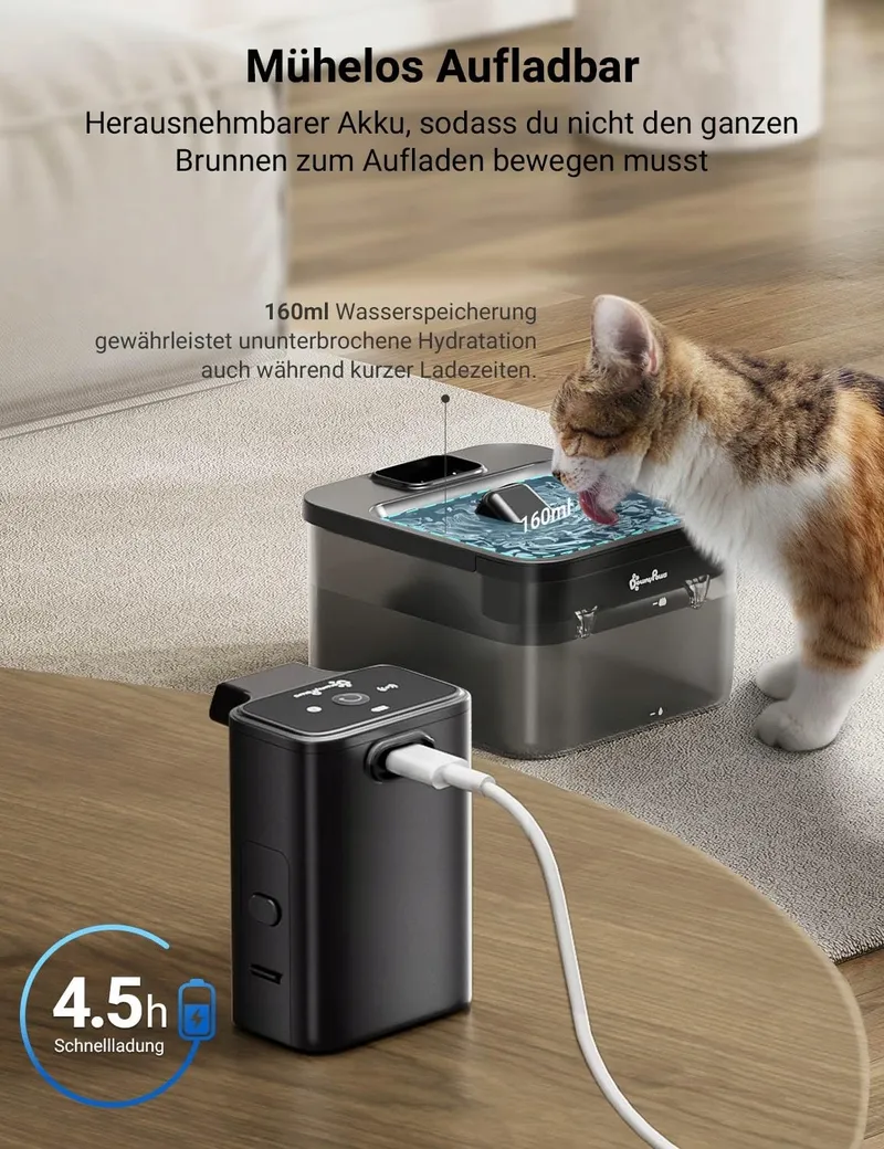 DOWNYPAWS Draadloze Kattenfontein 25L Bewegingsmelder Zwart — foto 6
