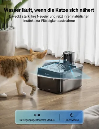 DOWNYPAWS Draadloze Kattenfontein 25L Bewegingsmelder Zwart — miniatuur 2
