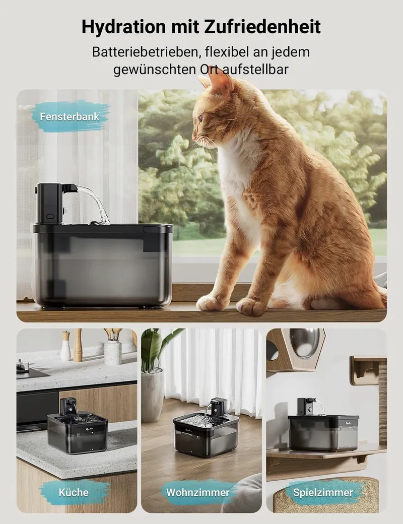 DOWNYPAWS Draadloze Kattenfontein 25L Bewegingsmelder Zwart — foto 4
