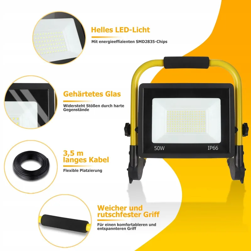 LED Bouwlamp 50W 5400LM 6000K IP66 Kabel 35M — foto 6