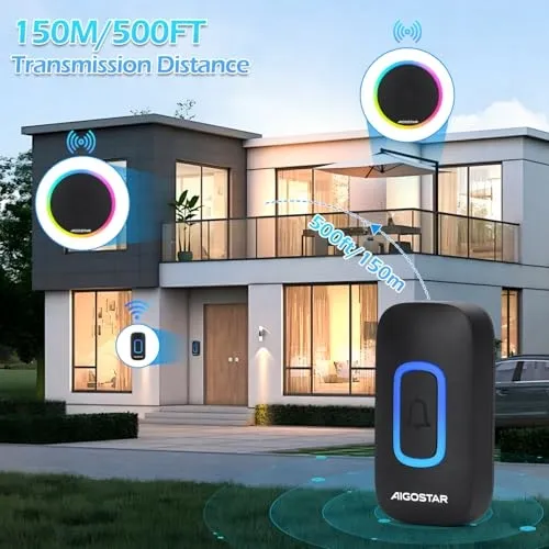 AIGOSTAR Draadloze Deurbel RGB IP55 Waterdicht 150m 60 Melodieën — foto 3