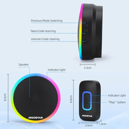 AIGOSTAR Draadloze Deurbel RGB IP55 Waterdicht 150m 60 Melodieën — foto 4