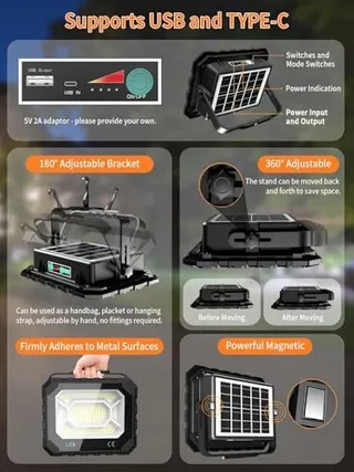 SOLAR LED Werklamp 120W 32000LM 24000mAh USB Camping — miniatuur 4