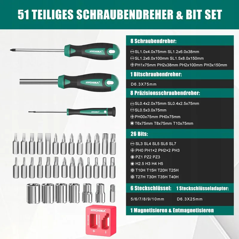 HYCHIKA Schroevendraaierset 51-delig Kruiskop Plat Precisie DIY — foto 6