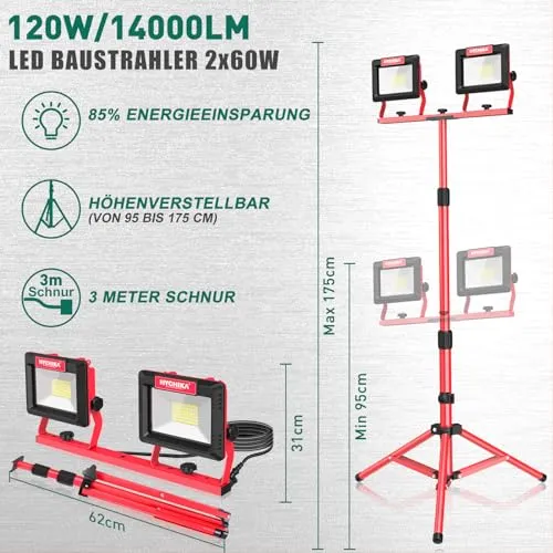 HYCHIKA LED Schijnwerper 2x60W 2x7000lm 175m 360 3m Kabel — foto 2