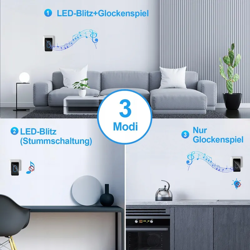 TECKNET Draadloze Deurbel IP65 400m 2 Ontvangers LED — foto 3