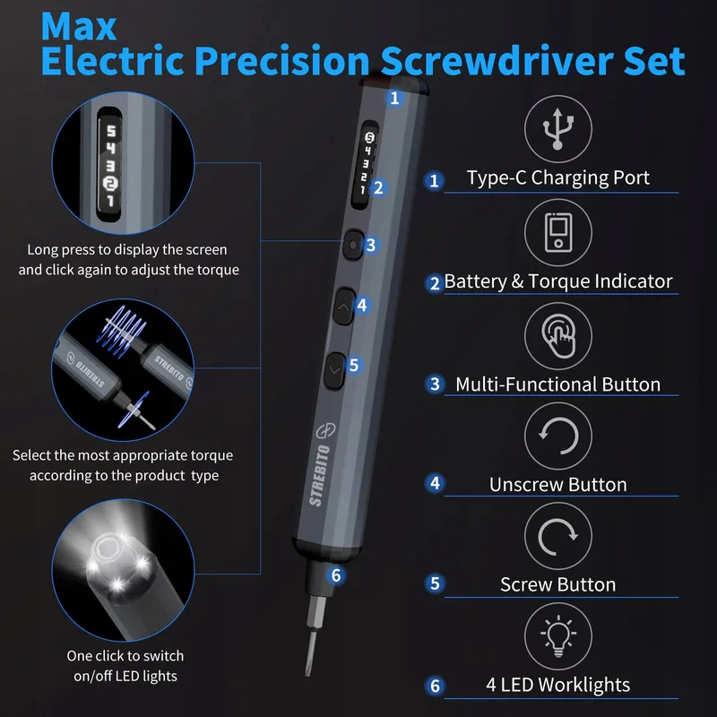 STREBITO Elektrische Precisieschroevendraaierset 70-delig — foto 3