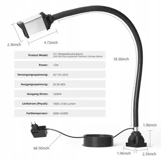 LED Machinelamp 20 Inch Flexibel 28 LED 1200 Lumen CNC Draaibank 12W — miniatuur 5