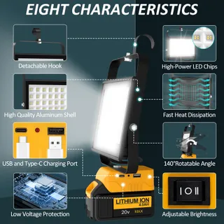 T-SUN LED Werklamp Dewalt 18V 100W 6000K Draagbaar Zonder Accu — miniatuur 2