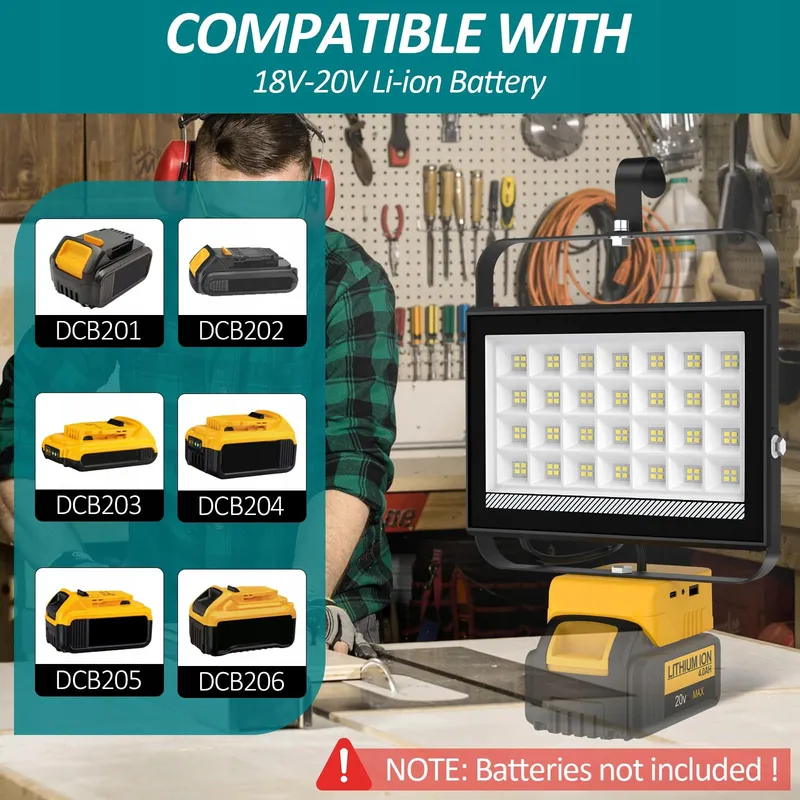 T-SUN LED Werklamp Dewalt 18V 100W 6000K Draagbaar Zonder Accu — foto 8