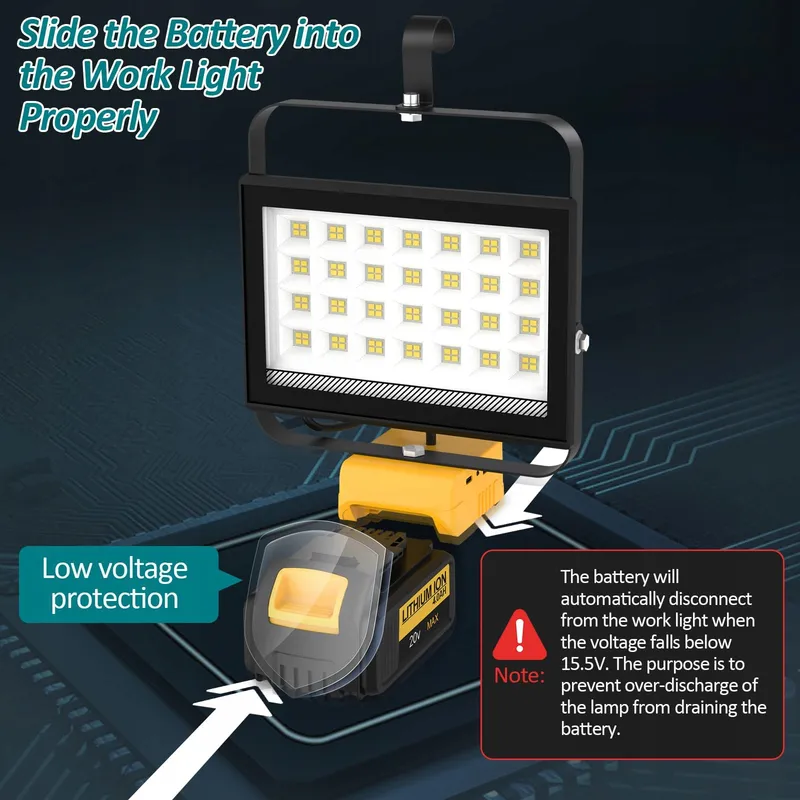 T-SUN LED Werklamp Dewalt 18V 100W 6000K Draagbaar Zonder Accu — foto 7