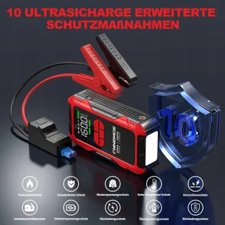 FNNEMGE Jumpstarter 26800mAh 6500A Compressor 160PSI LCD LED — miniatuur 7