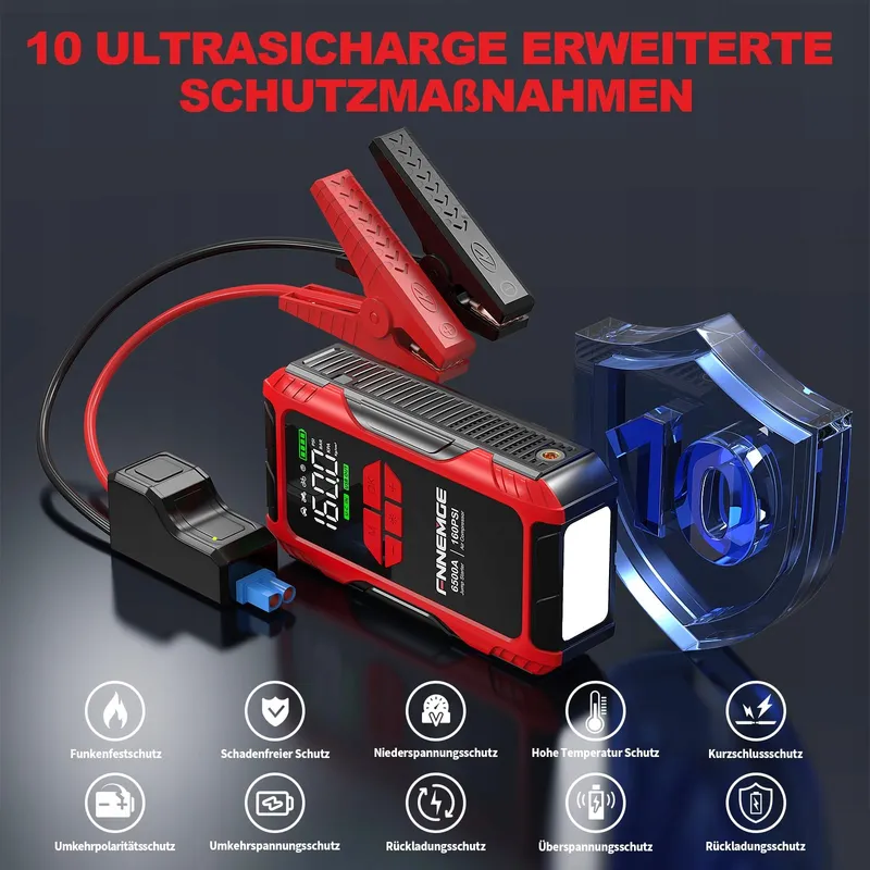 FNNEMGE Jumpstarter 26800mAh 6500A Compressor 160PSI LCD LED — foto 7