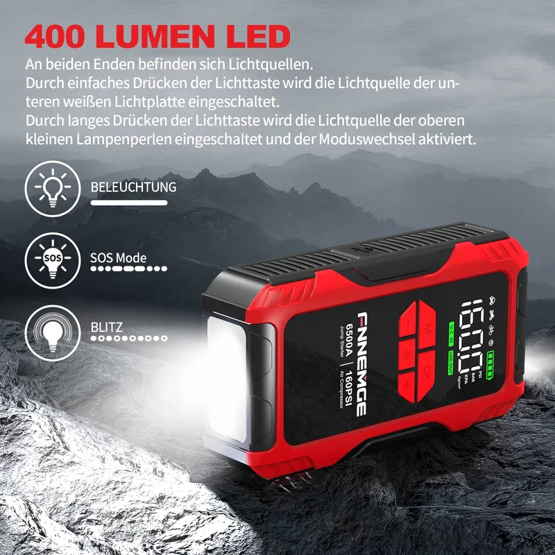 FNNEMGE Jumpstarter 26800mAh 6500A Compressor 160PSI LCD LED — foto 6