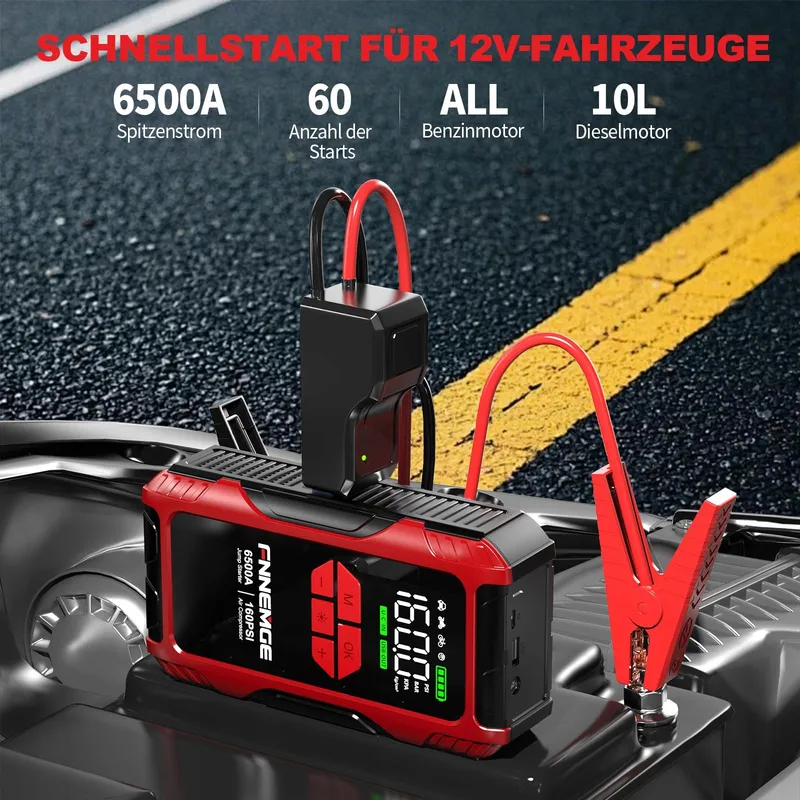 FNNEMGE Jumpstarter 26800mAh 6500A Compressor 160PSI LCD LED — foto 2