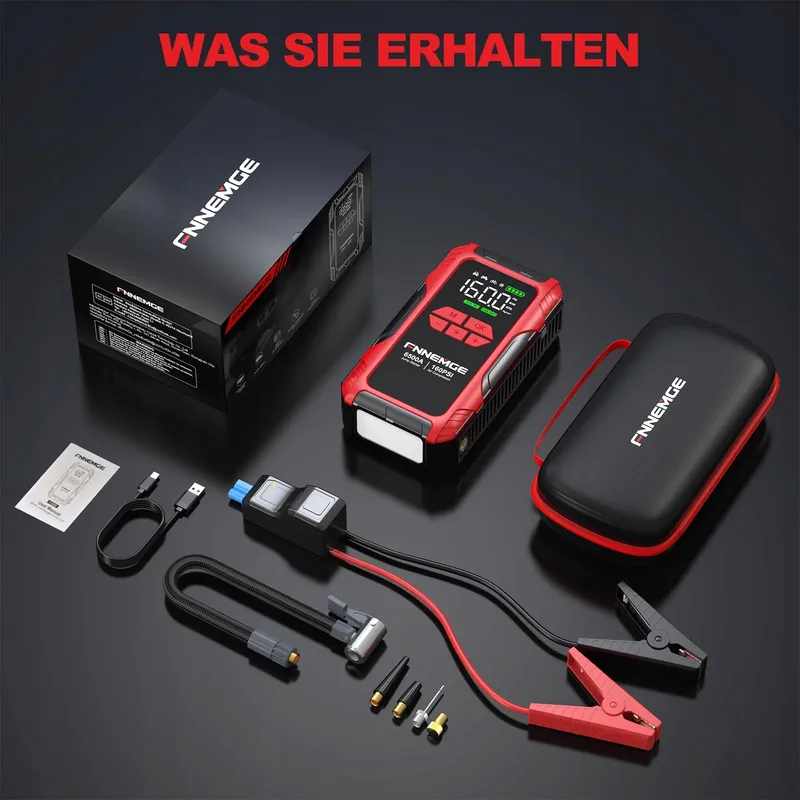 FNNEMGE Jumpstarter 26800mAh 6500A Compressor 160PSI LCD LED — foto 8
