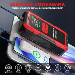FNNEMGE Jumpstarter 26800mAh 6500A Compressor 160PSI LCD LED — miniatuur 5