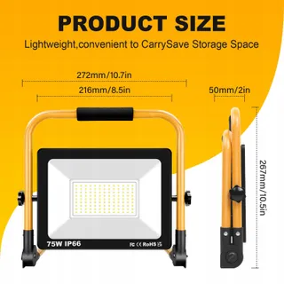RIGIDON LED Reflector 75W 7500LM Draagbaar IP66 6000K — miniatuur 2