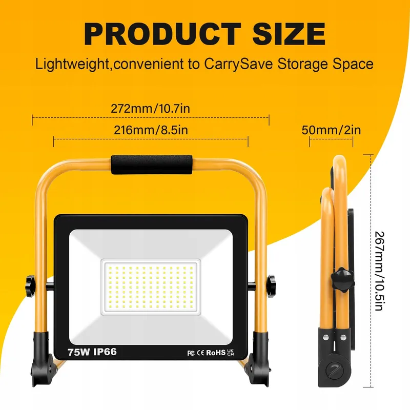 RIGIDON LED Reflector 75W 7500LM Draagbaar IP66 6000K — foto 2