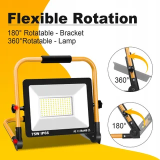 RIGIDON LED Reflector 75W 7500LM Draagbaar IP66 6000K — miniatuur 3