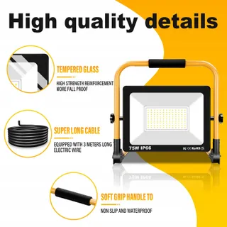 RIGIDON LED Reflector 75W 7500LM Draagbaar IP66 6000K — miniatuur 4