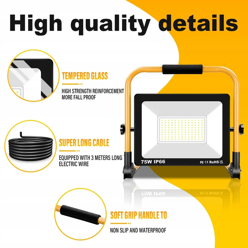 RIGIDON LED Reflector 75W 7500LM Draagbaar IP66 6000K — foto 4