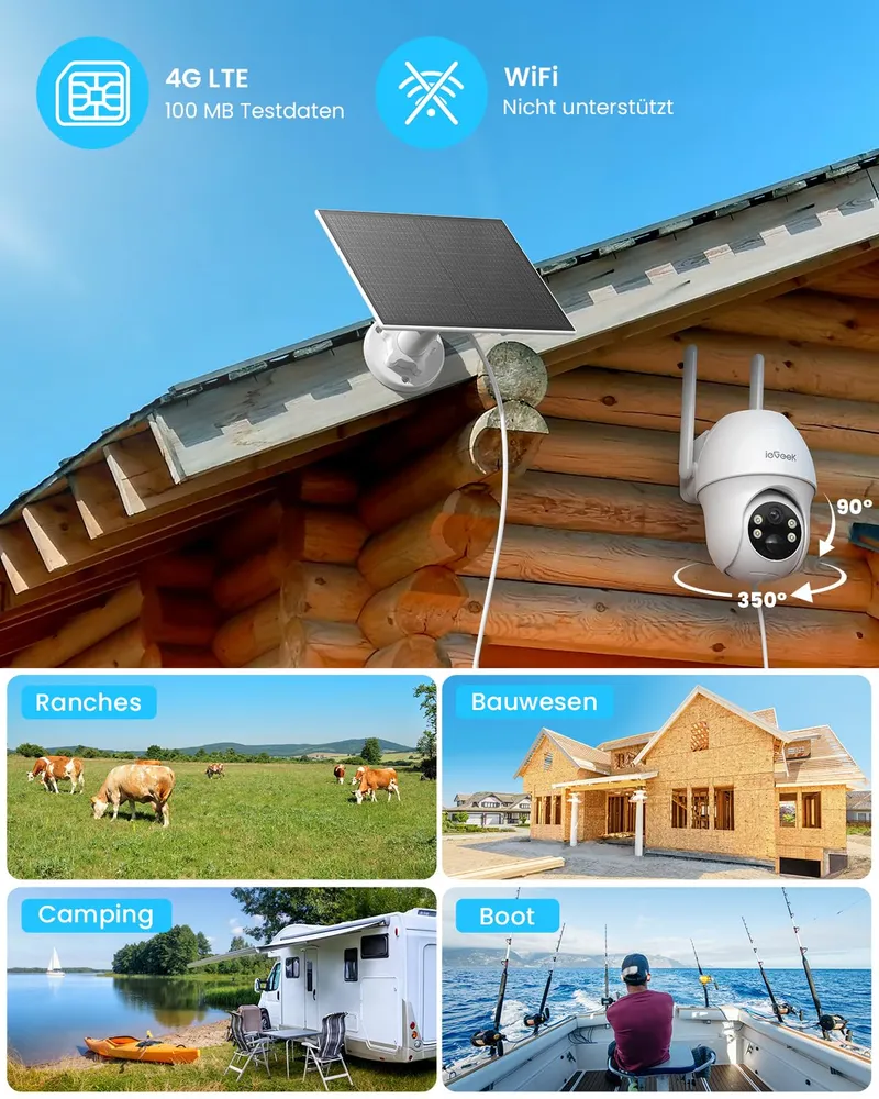 IEGEEK Camera Buiten 4G LTE 2K Solar SIM PIR 350° Audio — foto 2