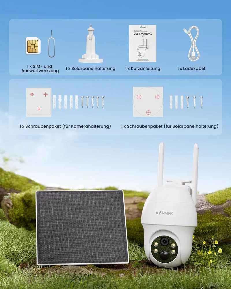 IEGEEK Camera Buiten 4G LTE 2K Solar SIM PIR 350° Audio — foto 9