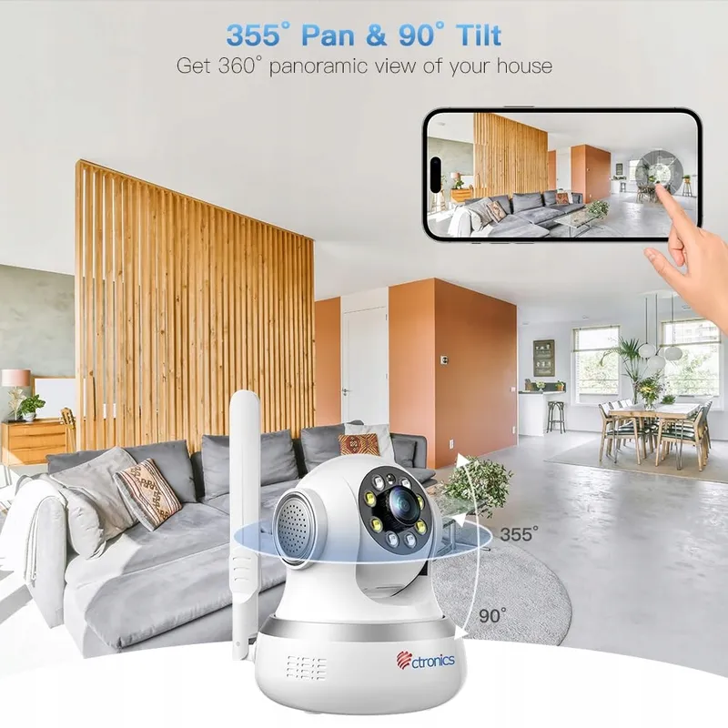CTRONICS 4G LTE Binnencamera 360° PTZ Bewegingsdetectie SIM — foto 4