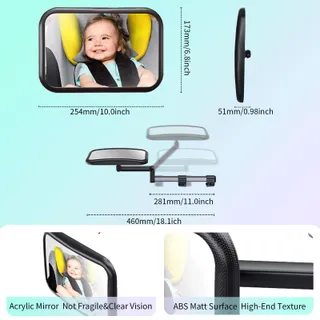 BABY SPIEGEL Autospiegel 360 Telescopisch Verstelbaar Veilig — miniatuur 5