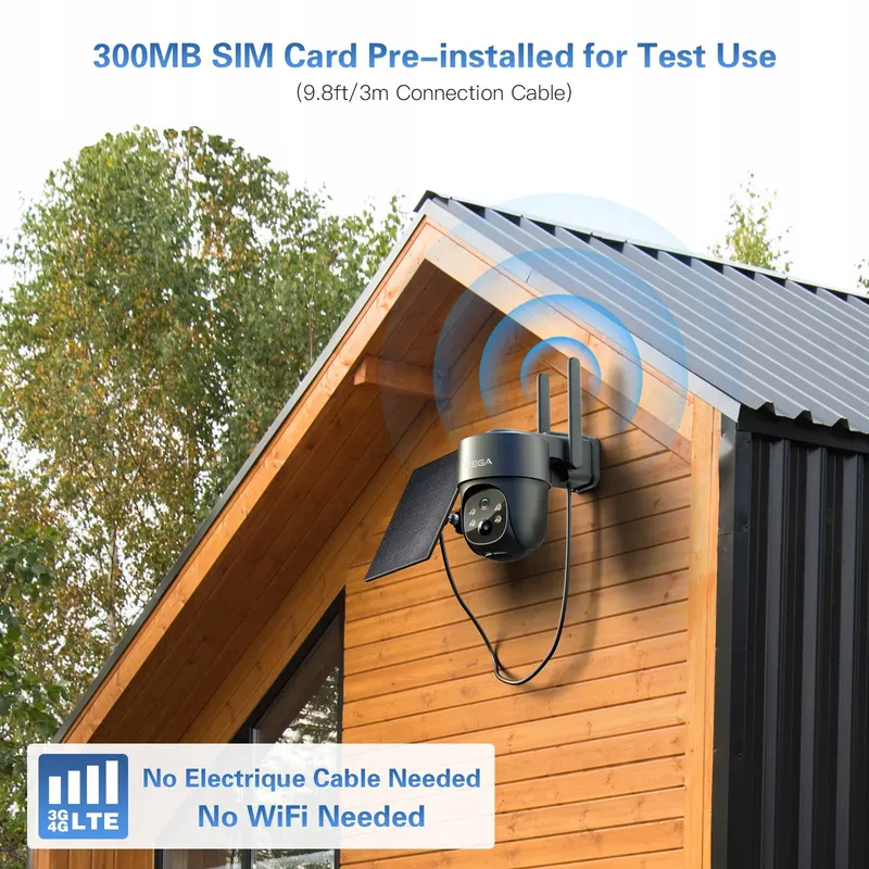 XEGA 4G LTE Solar Beveiligingscamera Buiten 2K 3MP PTZ SIM — foto 4