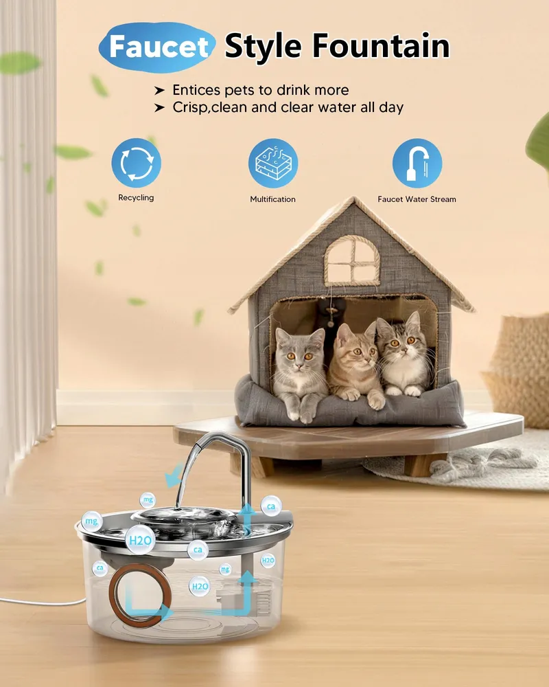 KITTYSPOUT Drinkfontein Katten 32L Roestvrij Staal Stil met Filters — foto 4