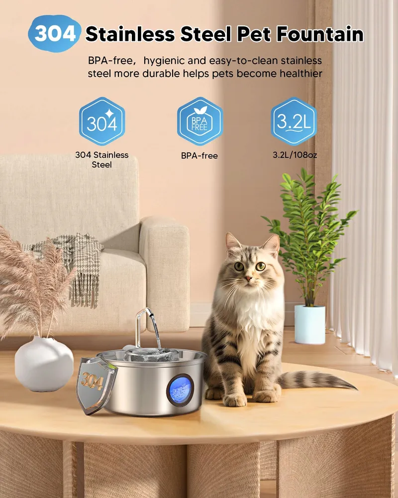 KITTYSPOUT Drinkfontein Katten 32L Roestvrij Staal Stil met Filters — foto 2