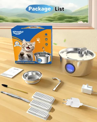 KITTYSPOUT Drinkfontein Katten 32L Roestvrij Staal Stil met Filters — miniatuur 8