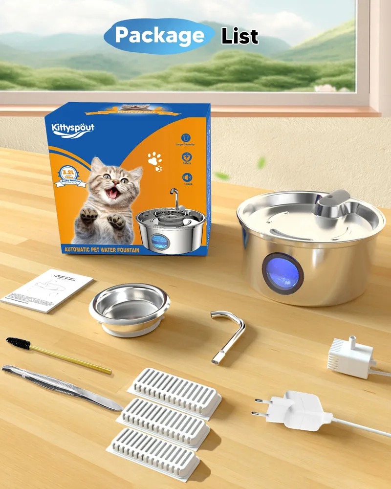 KITTYSPOUT Drinkfontein Katten 32L Roestvrij Staal Stil met Filters — foto 8
