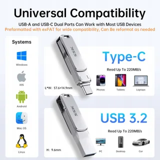 SSK 256GB USB Stick Type A C Snel Waterdicht Stofdicht — miniatuur 8