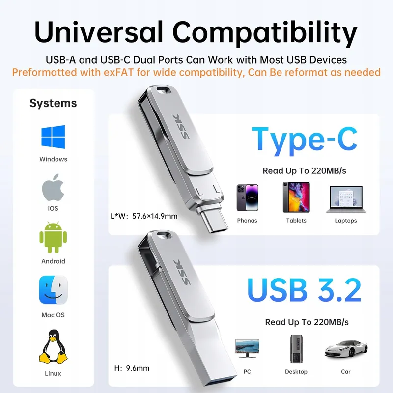 SSK 256GB USB Stick Type A C Snel Waterdicht Stofdicht — foto 8