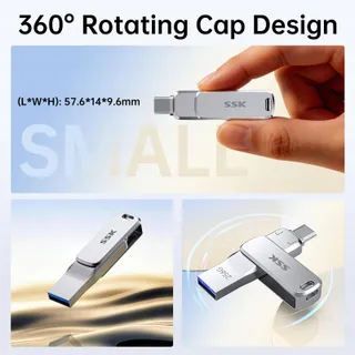 SSK 256GB USB Stick Type A C Snel Waterdicht Stofdicht — miniatuur 5