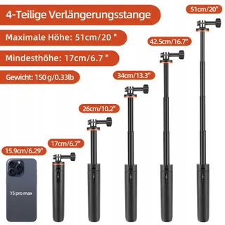 Vkesen Selfiestick Statief 51cm GoPro DJI AKASO Actiecamera's — miniatuur 4