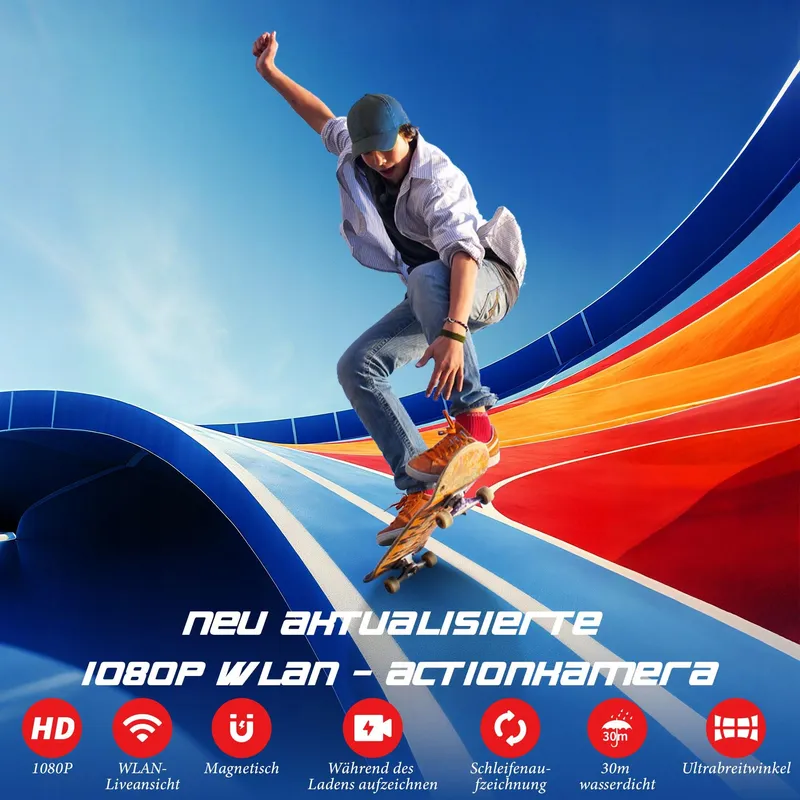 BAOBYLON Mini Action Cam WiFi 1080P Onderwater Helm Fiets Zwart — foto 3