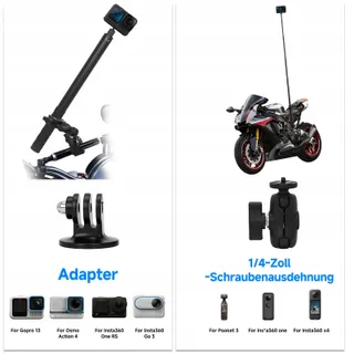 PETOUR Selfiestick 150cm Motor Fiets Insta360 X5 X4 X3 — miniatuur 7